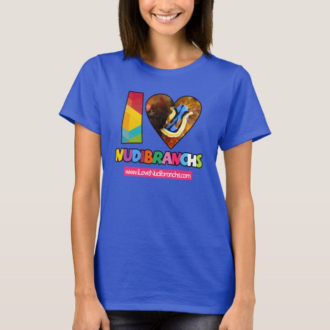Camiseta Eu amo o t-shirt de Nudibranchs em cores (Frente)