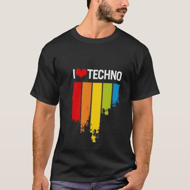 Camiseta Eu amo o t-shirt de Techno (Frente)