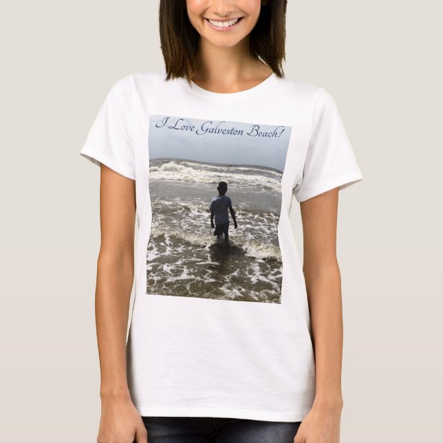 Camiseta Eu amo o t-shirt do adulto da praia de Galveston (Frente)
