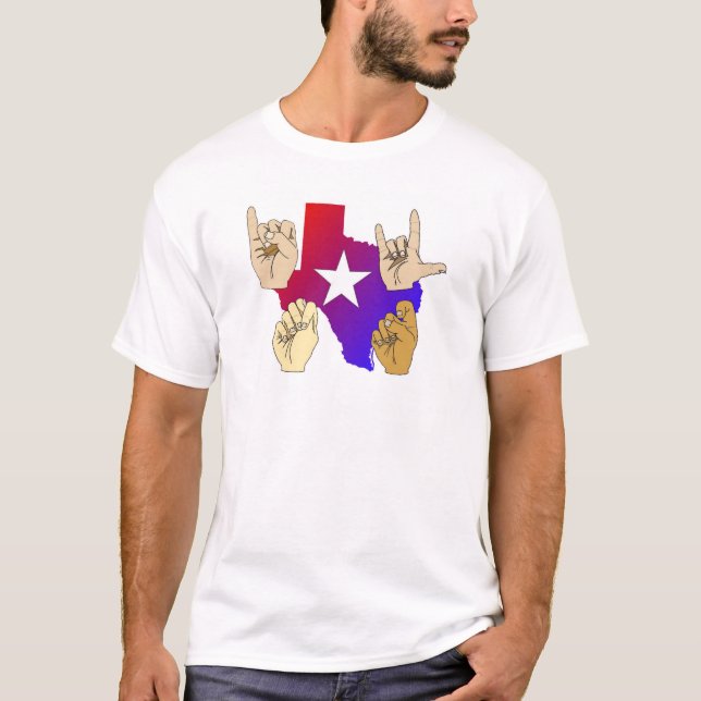 CAMISETA EU AMO O T-SHIRT DO LINGUAGEM GESTUAL DE TEXAS (Frente)