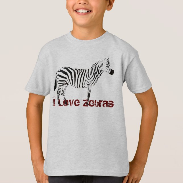 Camiseta Eu amo o t-shirt do miúdo das zebras (Frente)