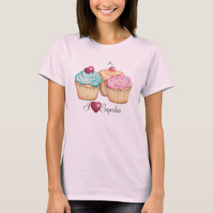 Camiseta Eu amo o t-shirt dos cupcakes (do coração)
