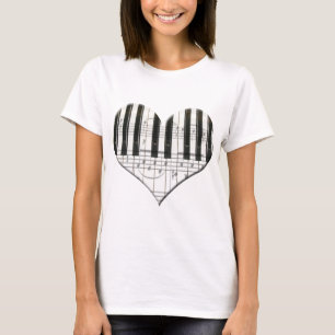 Camiseta Eu amo o teclado do coração da música do piano