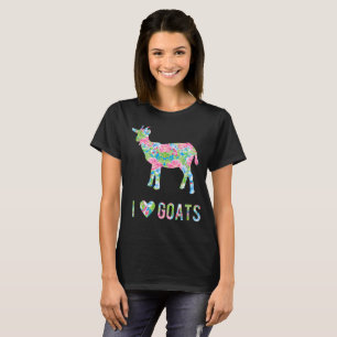 Camiseta Eu amo o teste padrão floral colorido das cabras