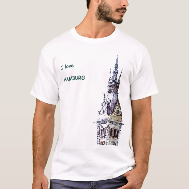 Camiseta Eu amo o Tshirt de Hamburgo (Frente)