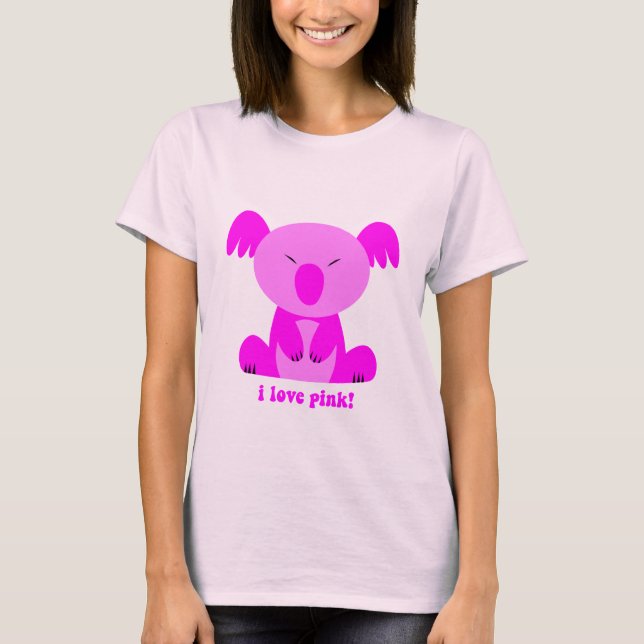 Camiseta Eu amo o urso de Koala cor-de-rosa (Frente)