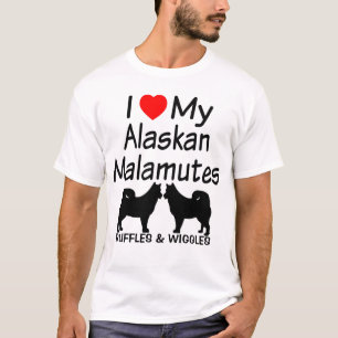 Camiseta Eu Amo Os Meus Dois Cães Malamutes do Alasca