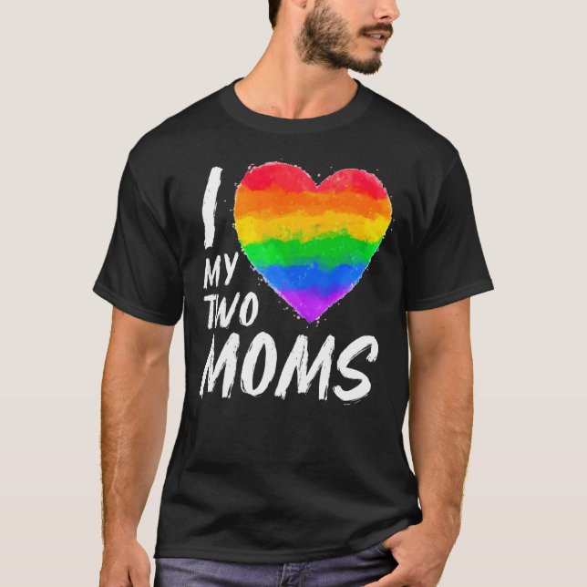 Camiseta Eu Amo Os Meus Dois Orgulho De Mães Lgbt Sinalizad (Frente)