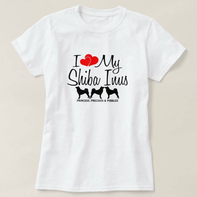 Camiseta Eu Amo Os Meus Três Cães Shiba Inu (Frente do Design)