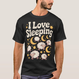 Camiseta Eu Amo Ovelhas Adormecidas Lua Estrelas