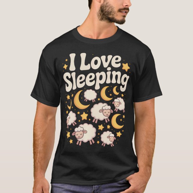 Camiseta Eu Amo Ovelhas Adormecidas Lua Estrelas (Frente)