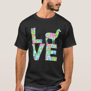 Camiseta Eu Amo Padrão Floral de Llamas Silhueta de Alpaca