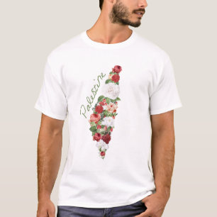 Camiseta Eu Amo Palestina Mapa da Palestina rosas