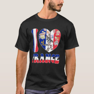 Camiseta Eu Amo Paris Eu Amo Bandeira da França Coração Lín