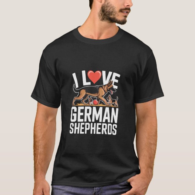 Camiseta Eu Amo Pastores Alemães Declaração Apaixonada (Frente)