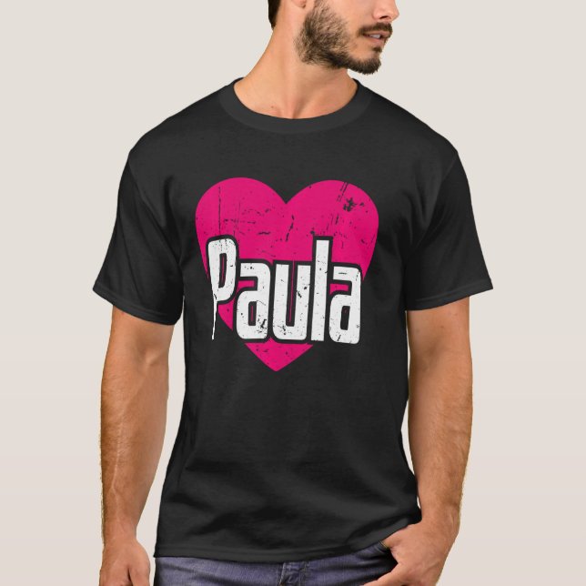 Camiseta Eu Amo Paula Cute Primeiro Nome I Heart Paula (Frente)