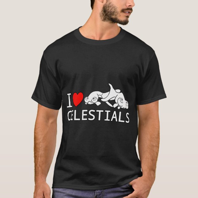 Camiseta Eu Amo Peixe Dourado Olho Celestial Peixe Dourado  (Frente)