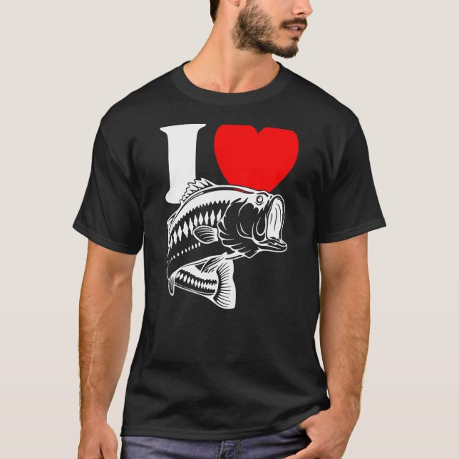 Camiseta Eu Amo Peixe - Fofo Eu Amo Pescar, Pesca de Robalo (Frente)