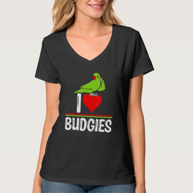 Camiseta Eu Amo Periquitos   Meme de Pássaro Fofo Papai e M (Frente)