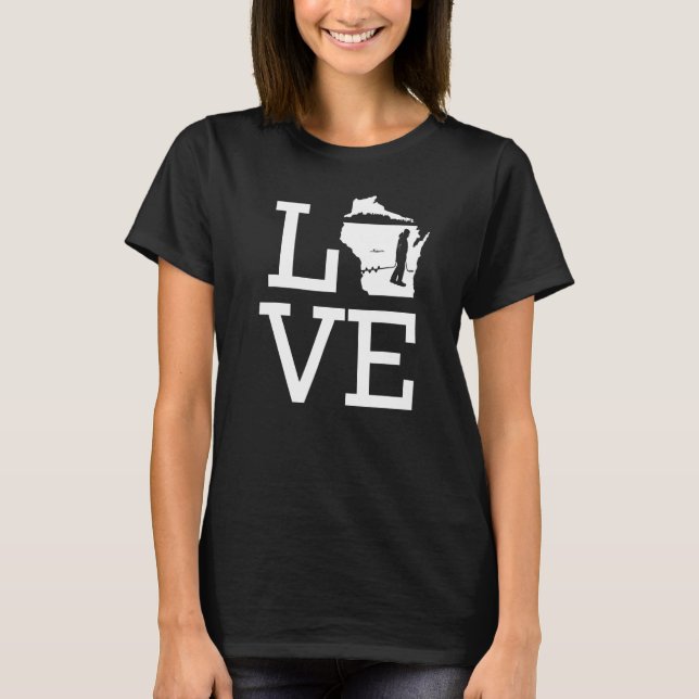 Camiseta Eu Amo Pesca no Gelo de Wisconsin (Frente)
