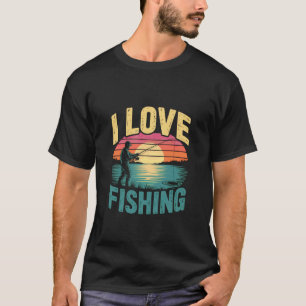 Camiseta Eu Amo Pescar Pôr do Sol Retro