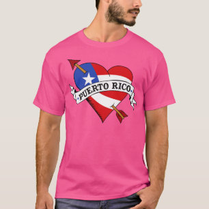 Camiseta Eu Amo Porto Rico Flag Heart Tattoo Flash
