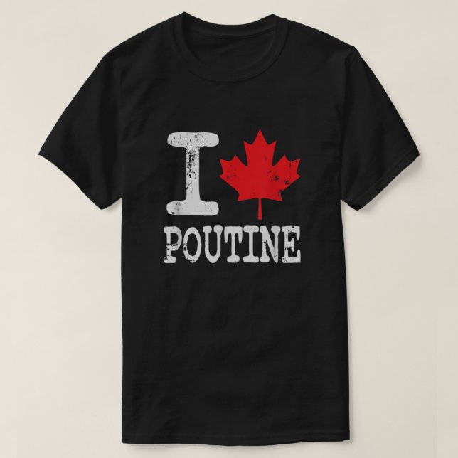 Camiseta Eu Amo Poutine Funny Canadense Fry Flag (Frente do Design)