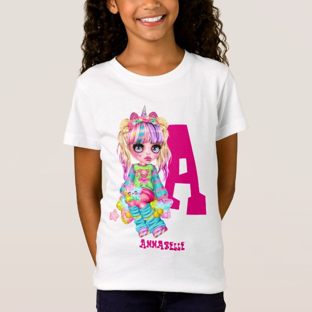 Camiseta Eu Amo Presente Nomeado de Menina Kawaii Chibi Uni (Frente)