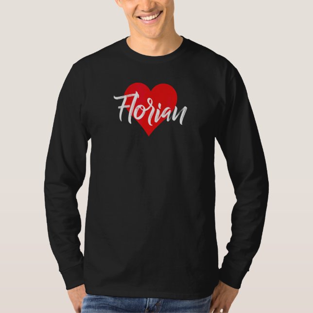 Camiseta Eu Amo Primeiro Nome Florian  Amor Coração (Frente)