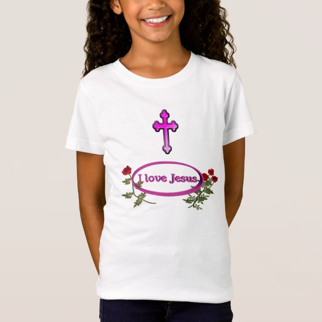 Camiseta Eu amo produtos de Jesus com rosas (Frente)