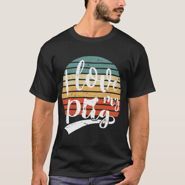 Camiseta Eu Amo Pug Cachorro Retro Amante (Frente)