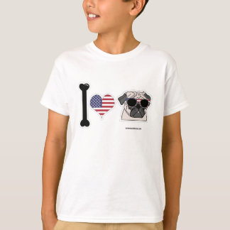Camiseta Eu amo Pugs - miúdos patrióticos
