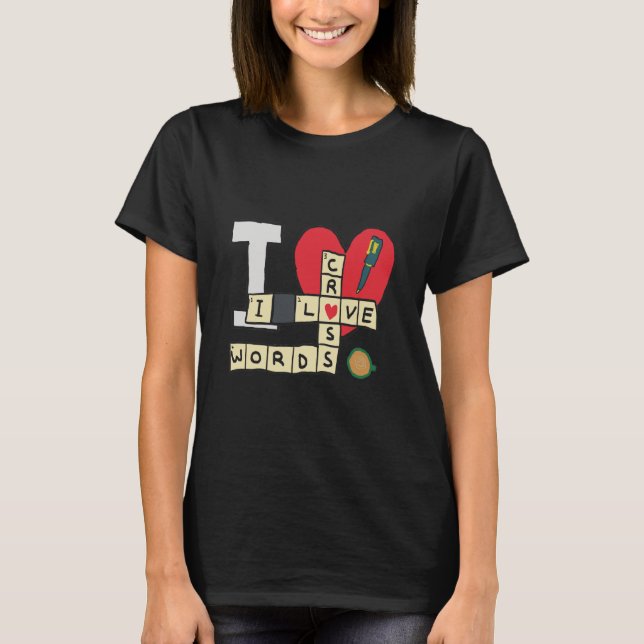 Camiseta Eu Amo Quebra-cabeça De Palavras Cruzadas (Frente)
