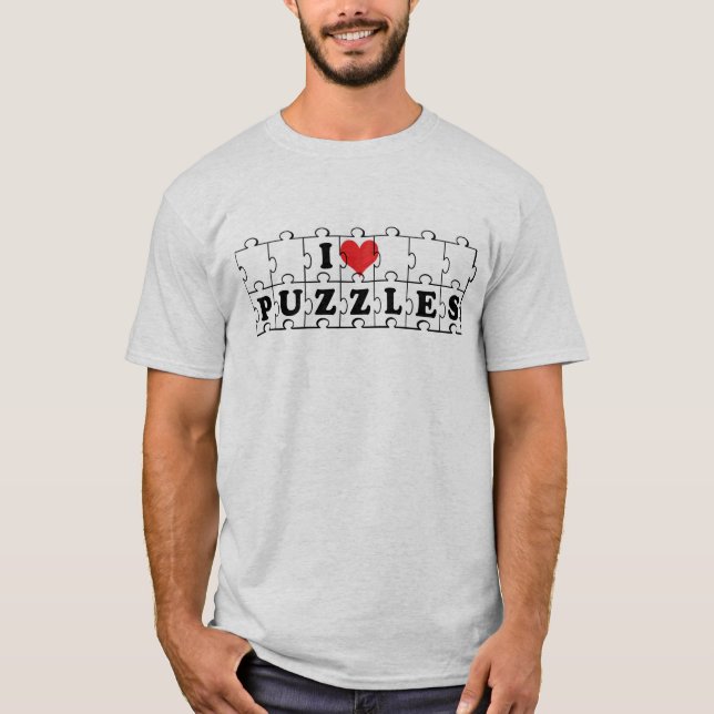Camiseta Eu Amo Quebra-Cabeças de Palavras Cruzadas com Cor (Frente)