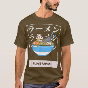 Camiseta Eu Amo Ramen Cat Ramen Noodles Anime japonês Cute