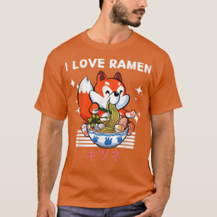 Camiseta Eu Amo Ramen Cute Kawaii Fox Come Ramen Japonês A