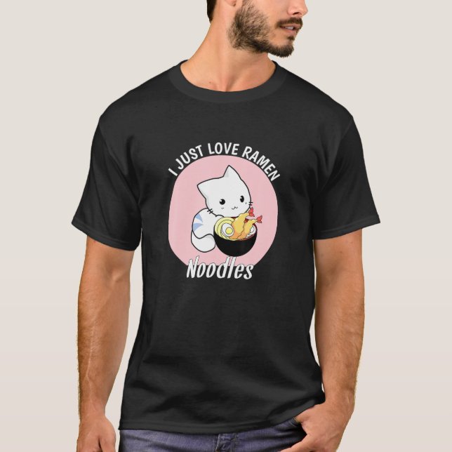 Camiseta Eu Amo Ramen Engraçado Anime Gato Noodles Japonese (Frente)