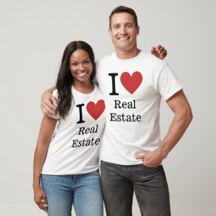 Camiseta Eu ❤️ Amo Real Estate PERSONALIZADO Branco