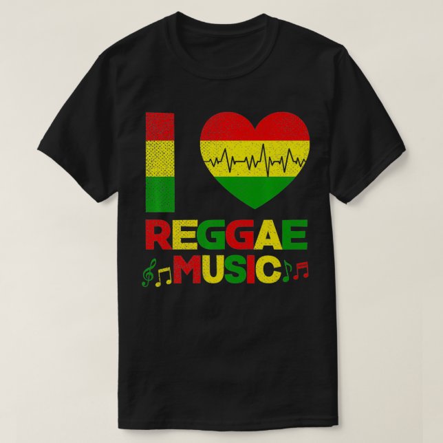 Camiseta Eu Amo Reggae Música Notas Reggae Heartbeat  (Frente do Design)