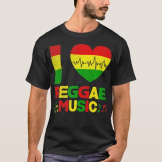 Camiseta Eu Amo Reggae Música Notas Reggae Heartbeat 