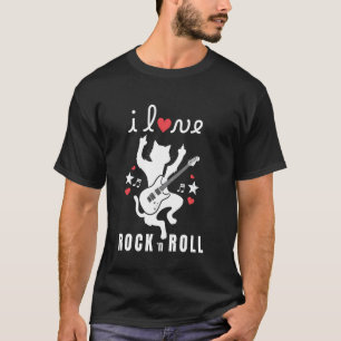 Camiseta Eu amo Rock and Roll Guitar Cat Rock and Roll Musi