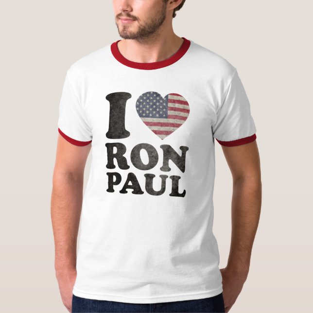 Camiseta Eu amo Ron Paul patriótico (Frente)