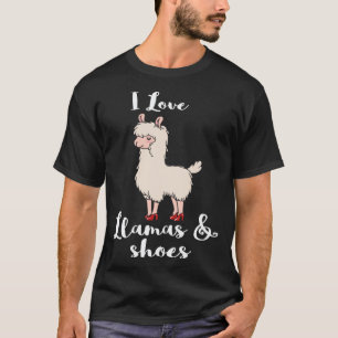 Camiseta Eu Amo Sapatos E Lhamas Mulheres Saltos Vermelhos