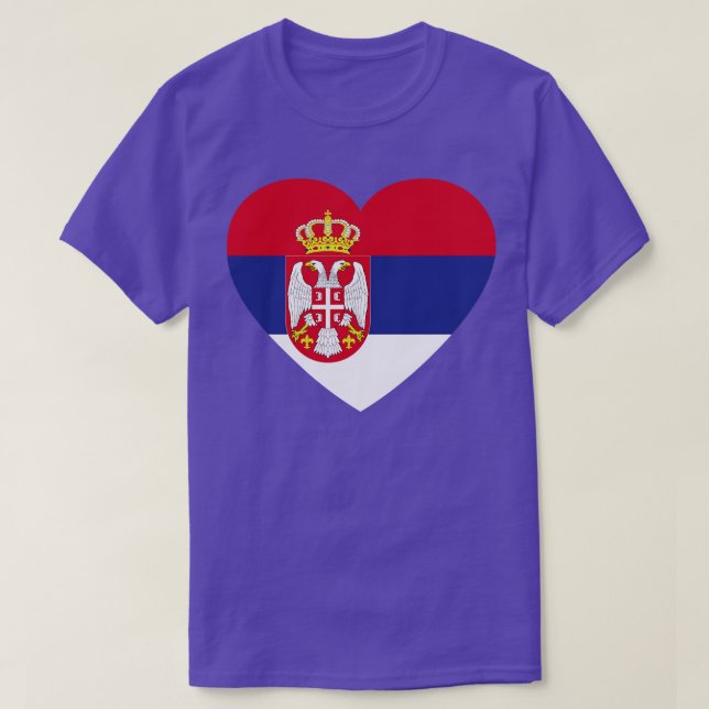 Camiseta Eu Amo Sérvia Coração Formatada Bandeira Sérvia (Frente do Design)