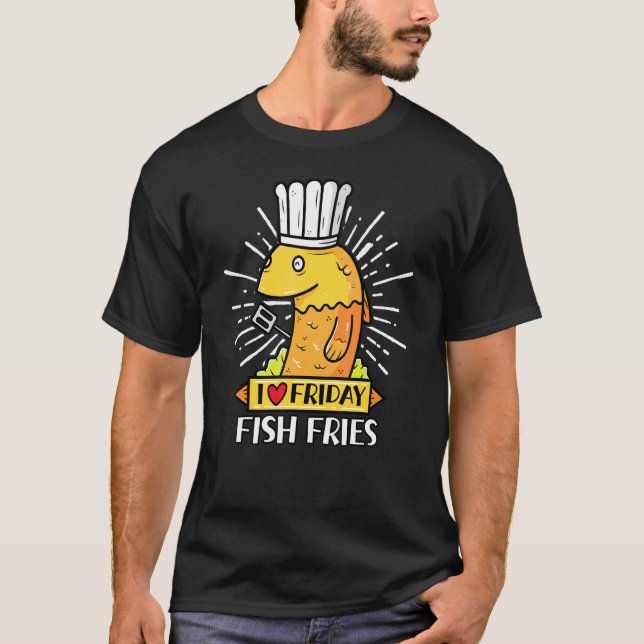 Camiseta Eu amo Sexta-Feira Fritas de Peixes Comida 1 (Frente)