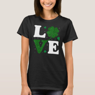 Camiseta Eu Amo Shamrock Irlandês Funny Heart Dia de São Pa