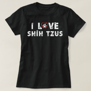 Camiseta Eu Amo Shih Tzus Impressão de Pata Cachorro