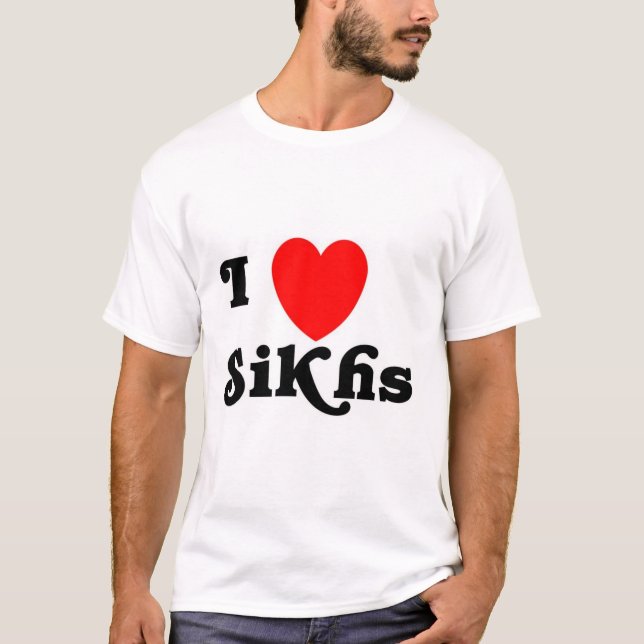 Camiseta Eu amo Sikhs (o texto clássico) (Frente)