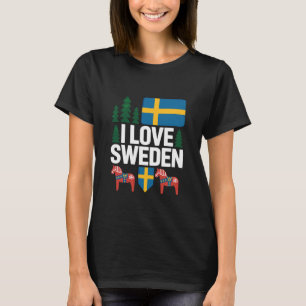 Camiseta Eu Amo Suécia Bandeira Sueca Cavalo Dala