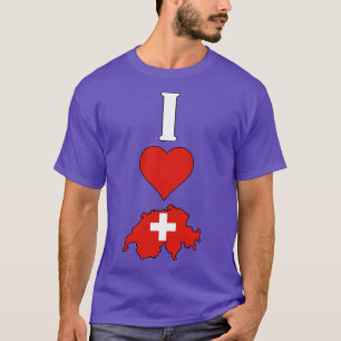 Camiseta Eu Amo Suiça Vertical I Heart Swiss Flag Map